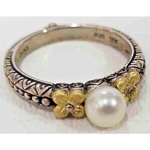 Barbara Bixby Sterling Silver 18K Gold Pearl Ring Size 9 4.9g Designer